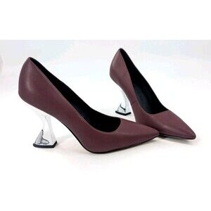 Katy Perry The Laterr Pump Bergundy Silver Pointy 4" Chunky Heels Size 6.5